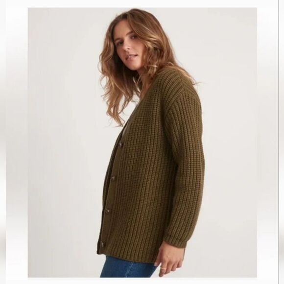 Marine Layer Ramona Oversized Cardigan Military Olive Heather Large - Picture 2 of 10